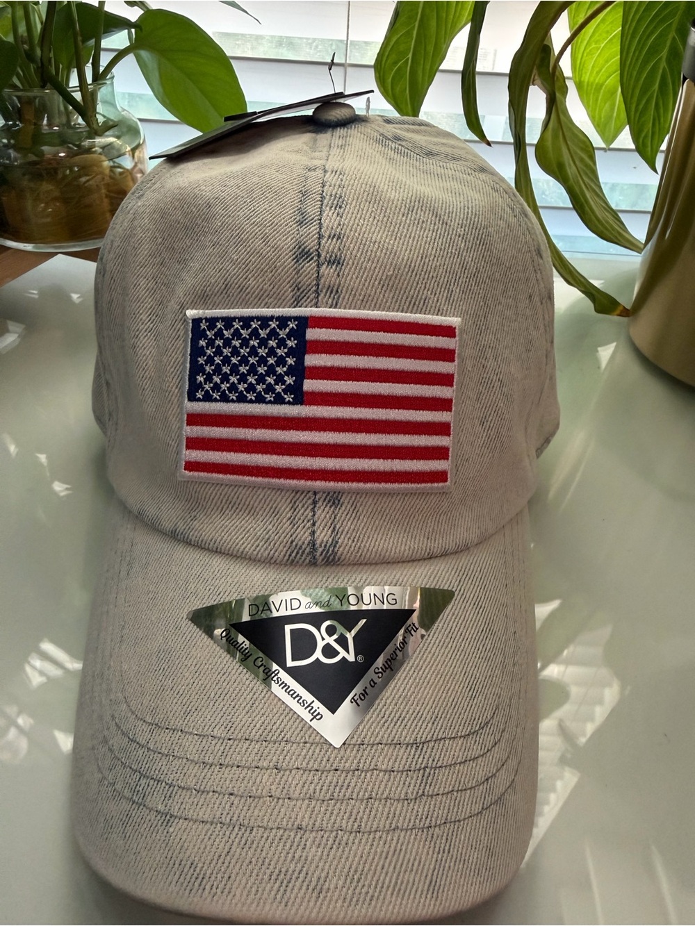 David and Young denim Baseball Cap with American Flag Patch